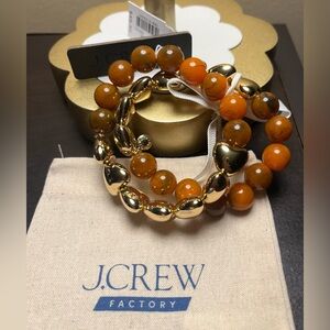 J. Crew Heart bauble stretch Bracelet Set of 2 NWT